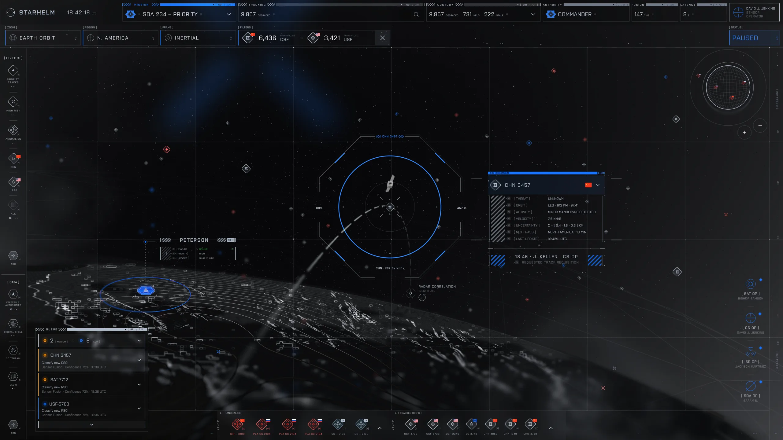 STARHELM concept operator surface showing an orbital track and mission state